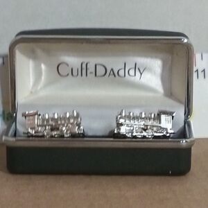 Cuff-Daddy Silver Locomotive Train Cufflinks in Box Railroad Gift